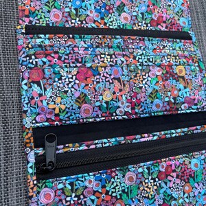 RFID Wallet Women, Slim Wallet Women, RFID Protected, Fabric Wallet, Cell Phone Wallet Blue Mini Wild Flowers Fabric image 2