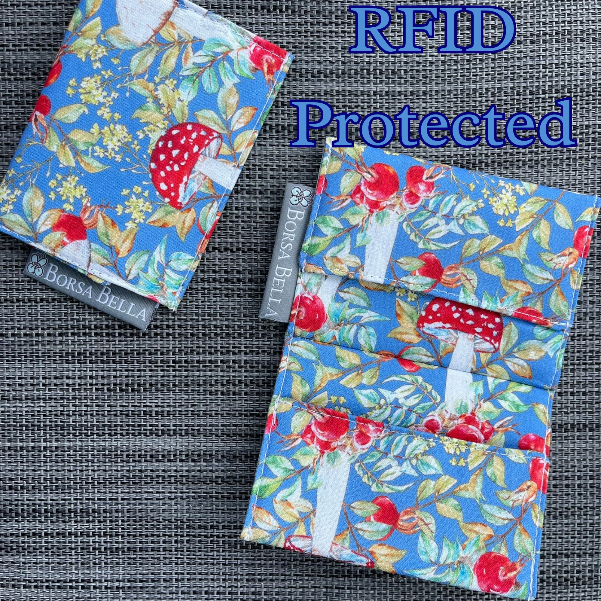 Credit Card Holder - Womens Credit Card Wallet, Mushroom Fabric Wallet, Business Card Holder Wallet, Slim Wallet Women RFID Theft Protection
