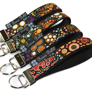 Key Fob Wristlet - Fabric Keychain Wristlet - Wrist Lanyard for keys - Keyring accessory- Trendy Key fob Wristlet - Colorful Dot Fabric