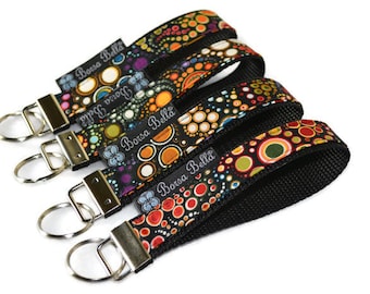 Key Fob Wristlet - Fabric Keychain Wristlet - Wrist Lanyard for keys - Keyring accessory - Trendy Keyfob Wristlet - Colorful Dot Fabric