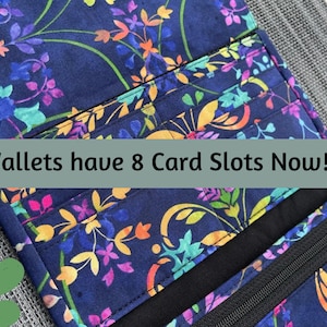 RFID Wallet Women, Slim Wallet Women, RFID Protected, Fabric Wallet, Cell Phone Wallet Blue Mini Wild Flowers Fabric image 7