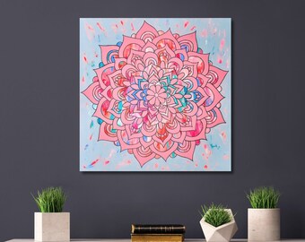 Mandala Wall Art 20x20 Original Mandala Painting, Pink Room Decor, Unique Modern Wall Art and Wall Decor 001