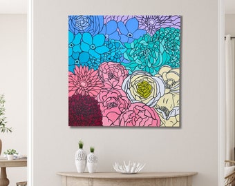 Original Flower Painting: Colorful Botanical Wall Art for Modern Boho Decor - Nature Art for Living Room or colorful art for nursery decor