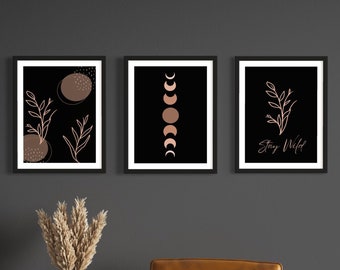 Set of 3 Black and Beige Wall Art Prints - Modern Boho Decor - Mid Century Neutral Wall Art - Minimalist Living Room and Bedroom Decor