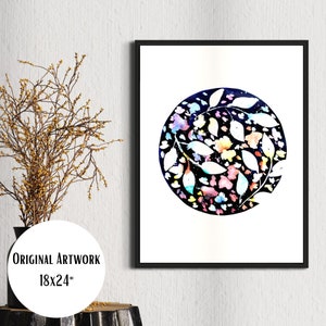 Full Moon Painting Celestial Artwork with Boho Vibes and Galaxy Inspiration Original Artwork titled Peace Moon wall Art image 8