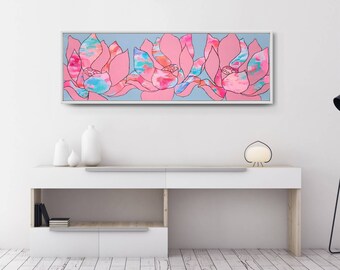 Let go - 12x36 Original Abstract Painting, Lotus Flower Painting, Bright wall art, bright decor, Meditation decor, Healing Art