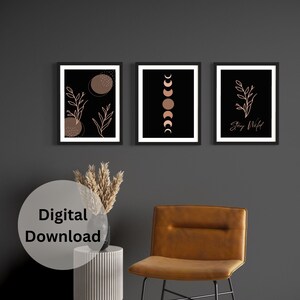 Set of 3 Boho Wall Art Moody Wall Art with Positive Affirmation or Mantra Stay Wild Black Wall Art with Boho decor image 8