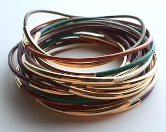 Set of 9 Leather Bangle Bracelets - Leather Bangle - Custom Leather Bracelet - Boho Bracelet - Wrap Bracelet - Boho stackable bracelet