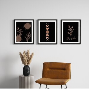 Set of 3 Boho Wall Art Moody Wall Art with Positive Affirmation or Mantra Stay Wild Black Wall Art with Boho decor image 4