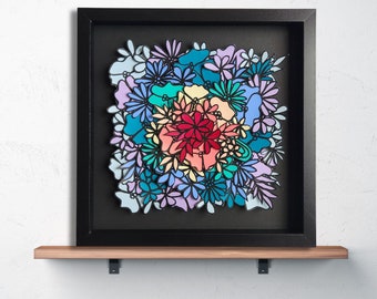 Colorful Floral Collage Art - Original one of a kind wall hanging to brighten up your space with bright textured wall art - Radiance