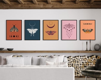 Moth Wall Art Print Collection: Vintage Butterfly Decor for Boho Home - Farmhouse Bathroom Art and Nature Prints