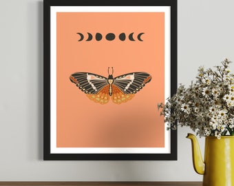 Moth Wall Art Print: Vintage Butterfly Decor for Boho Home - Farmhouse Bathroom Art and Nature Prints