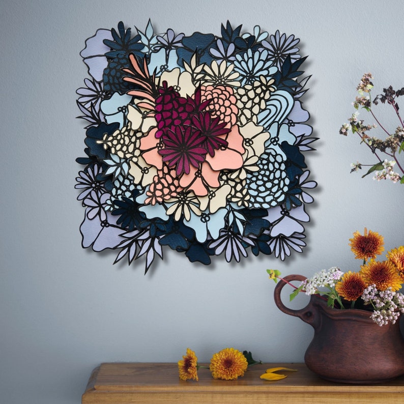 Colorful Floral Collage Art one of a kind wall hanging to brighten up your space with bright textured wall art Whispers of Spring image 1