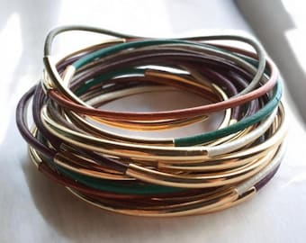 Leather Bangle Bracelets - Leather Bangle - Boho Leather Bracelet - Wrap Bracelet, stackable bracelet, Leather Bracelets for Women