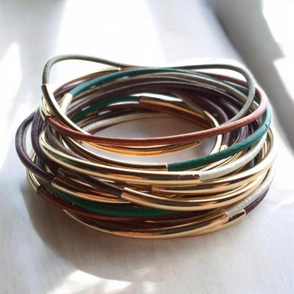 Leather Bangle Bracelets - Leather Bangle - Boho Leather Bracelet - Wrap Bracelet, stackable bracelet, Leather Bracelets for Women