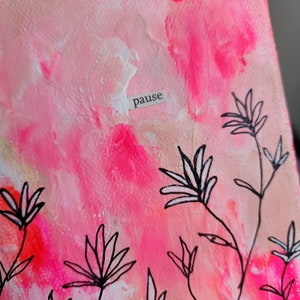 Vibrant Botanical Wall Art: Pause - Inspirational Painting for Boho Decor & Spiritual Vibes