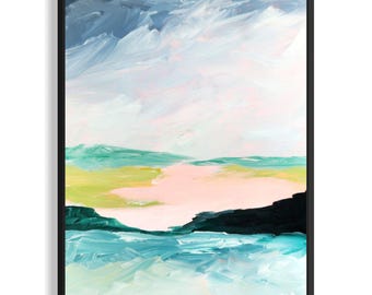 Paisaje abstracto original, pintura acrílica en tonos tierra sobre lienzo, 11x14 pulgadas.