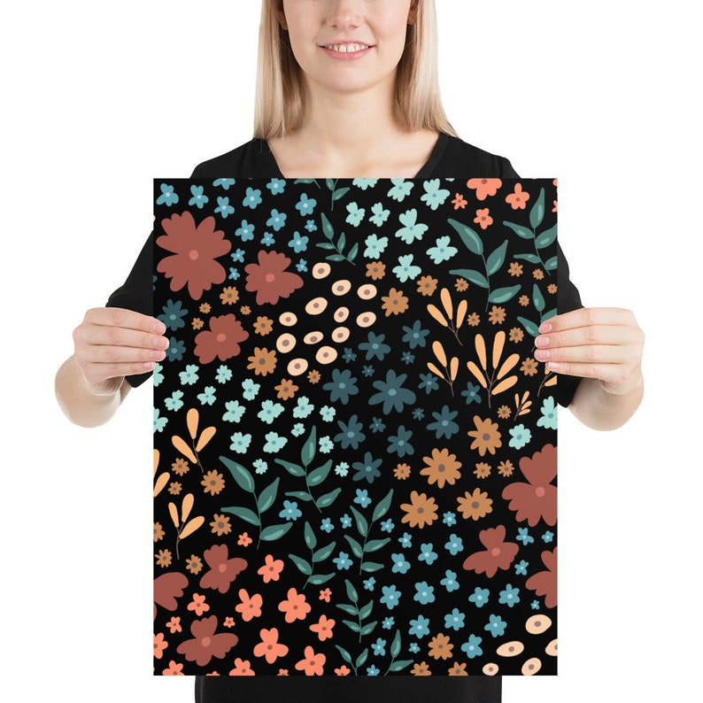 Bohemian Midnight Colorful Floral Art Print - Museum-Quality Matte Paper Wall Art Print