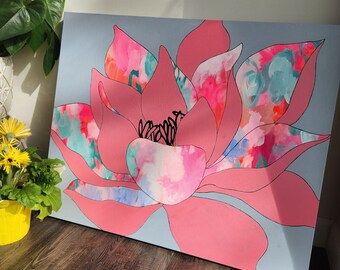 BLOOM - 24x30 Original Abstract Painting, Lotus Flower Painting, Bright wall art, bright decor, Meditation decor, Healing Art