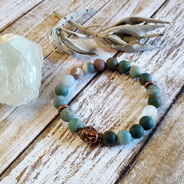 Custom Listing for Jennifer - Member Pricing - 8 inch Indian agate with copper accent and Buddha bead