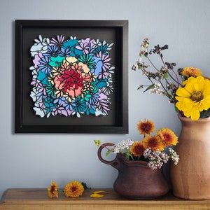 Colorful Floral Collage Art - Original one of a kind wall hanging to brighten up your space with bright textured wall art - Radiance