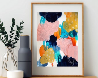 Colorful Abstract Wall Art for Modern Boho Decor. Original Painting for you Living Room, Bedroom or Nursery wall. GRACE