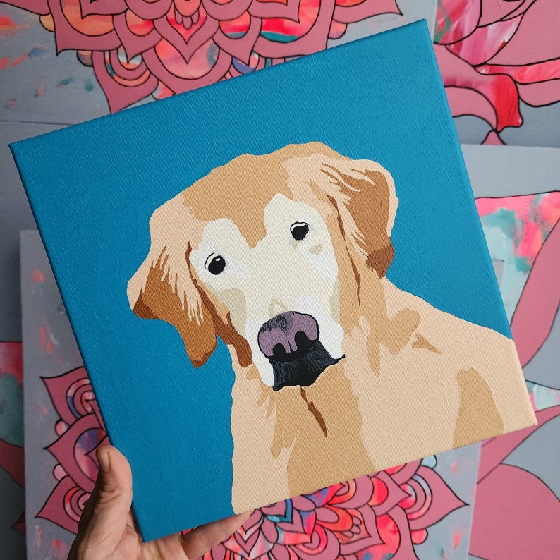 Custom Pet portrait painting keepsake of your pet for your home Custom Dog  Personalized on 12x12 Canvas Art Modern Decor Pet Memorial Love