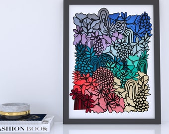 Colorful Floral Collage Art - Original one of a kind wall hanging to brighten up your space with bright textured art - Serenity