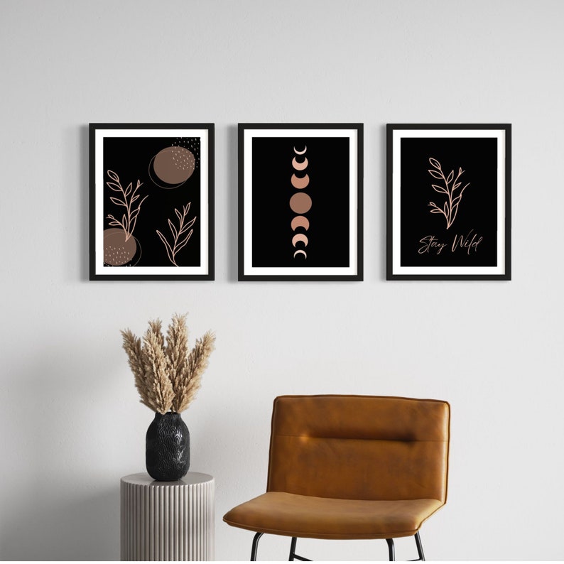 Set of 3 Boho Wall Art Moody Wall Art with Positive Affirmation or Mantra Stay Wild Black Wall Art with Boho decor image 10