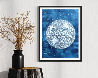 Full Moon Painting - Celestial Artwork with Boho Vibes and Galaxy Inspiration Original Artwork titled Strength Moon wall Art