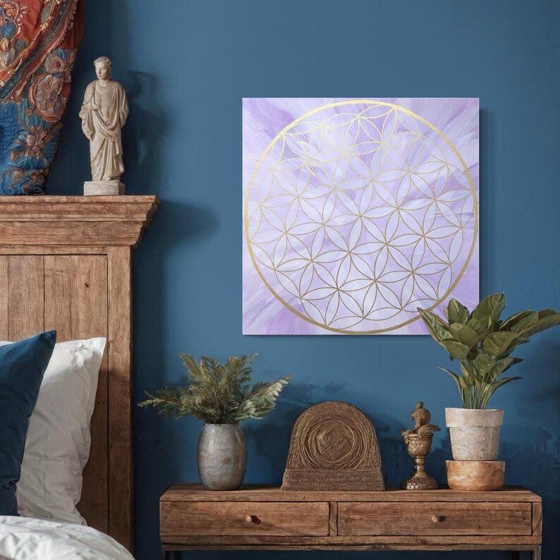 Mandala Painting, Flower of Life, Lavender Healing Mandala for