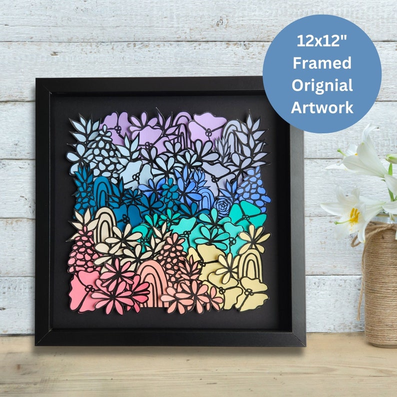 Colorful Floral Collage Art - Original one of a kind wall hanging to brighten up your space with bright textured wall art Spring Fiesta
