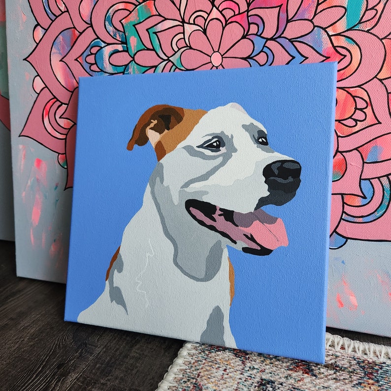 Custom Pet portrait painting keepsake of your pet for your home Custom Dog  Personalized on 12x12 Canvas Art Modern Decor Pet Memorial Love