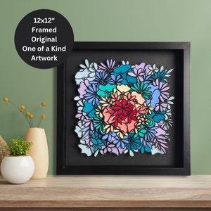 Colorful Floral Collage Art - Original one of a kind wall hanging to brighten up your space with bright textured wall art - Radiance
