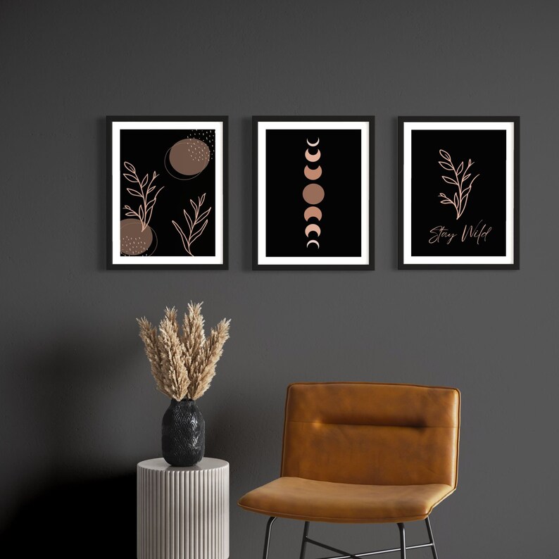 Set of 3 Boho Wall Art Moody Wall Art with Positive Affirmation or Mantra Stay Wild Black Wall Art with Boho decor image 5