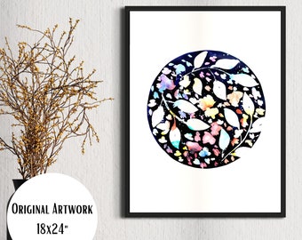 Full Moon Painting - Celestial Artwork with Boho Vibes and Galaxy Inspiration Original Artwork titled Peace Moon wall Art