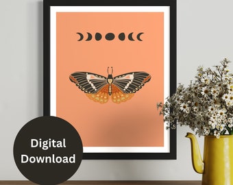 Moth Wall Art, nature wall art, insect art, insect print, home decor, bathroom art, printable art, Instant Download