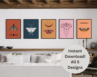 Moth Wall Art Collection, nature wall art, insect art, insect print, home decor, bathroom art, printable art, Instant Download