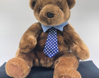 Vintage 2001 Ty Brown Bear HERO Plush Blue Collar & Necktie 14 Stuffed Toy