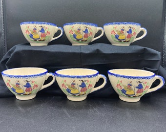 Beautiful Vintage Set of 6 French Breton Cups 8 oz Bretagne Specialties France