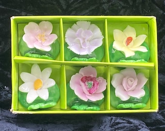 Vintage 1960&#39;s Fine Diamantine China Porcelain Floral Place Card Holders Set of 6