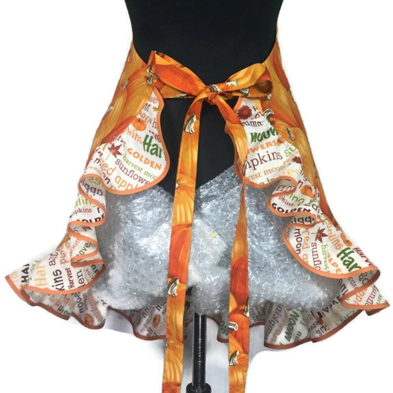 Retro Pumpkin Apron For women Thanksgiving Aprons for women Fall Decor Orange Pumpkin Kitchen Orange Apron with Ruffle Flirty