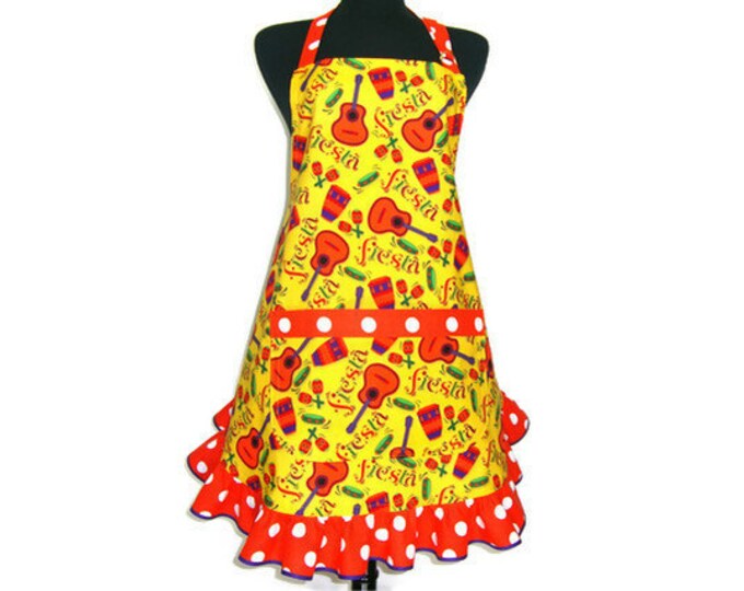 Retro Kitchen Apron Mexican Fiesta Yellow With Orange Ruffle Etsy