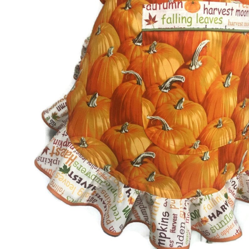 Retro Pumpkin Apron For women Thanksgiving Aprons for women Fall Decor Orange Pumpkin Kitchen Orange Apron with Ruffle Flirty