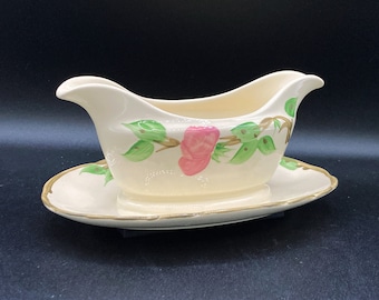 Vintage 1980s Franciscan Desert Rose Gravy Boat with Attached Underplate England