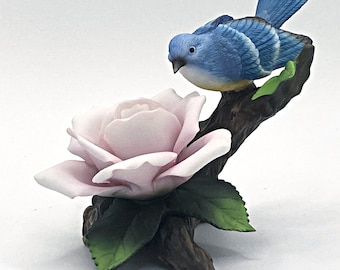 Bluebird of Happiness Porcelain Figurine Andrea by Sadek Retired Hand Painted