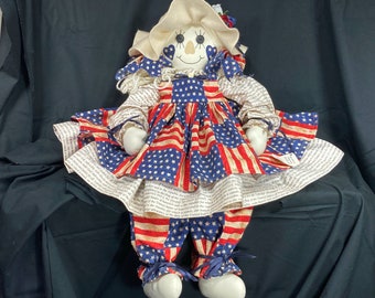 25" Handmade Cloth Patriotic Doll Plush w Clothes / Vintage / Bette Jensen