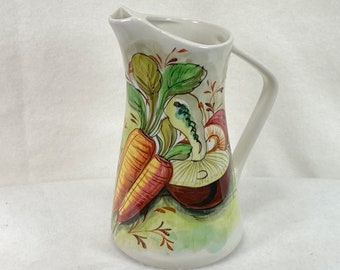 Mancioli Lachman Ceramic Pitcher Hand Painted in Italy / Vintage 1950's Ceramic / Flowers / floral / Italian