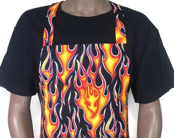 Flame print Apron / Child Size / "Wheels of Fire" by Alexander Henry / Cooking / Baking / Children / kids / orange and black / flames / Hot