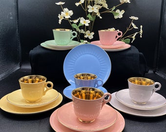 Vintage 1950's Figgo Flint Demitasse Espresso Tassen Untertassen Dessert Teller 6 Sets / Made in Norwegen